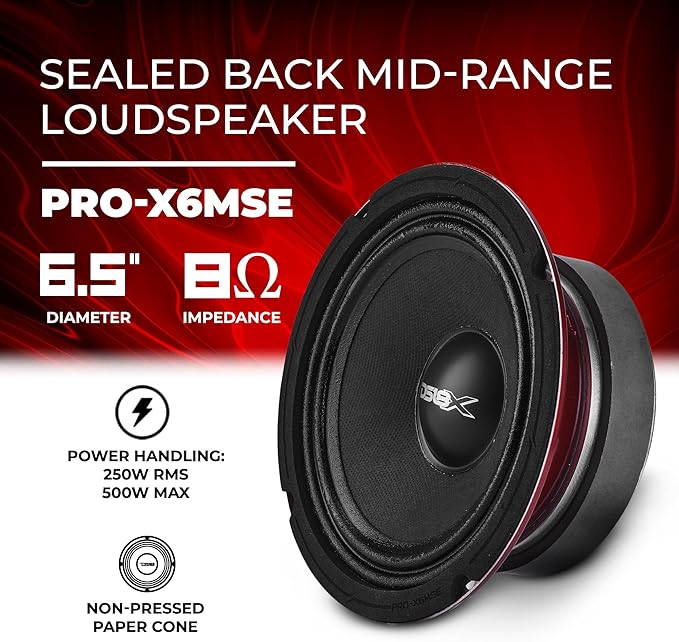 DS18 PRO-X6MSE Loudspeaker - 6.5", Midrange, Sealed Basket, 450W Max, 225W RMS, 8 Ohms - Premium Quality Audio Door Speakers for Car or Truck Stereo Sound System (1 Speaker)