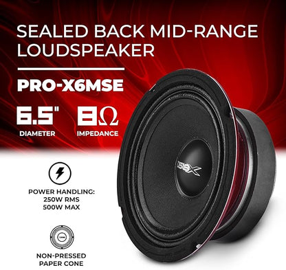 DS18 PRO-X6MSE Loudspeaker - 6.5", Midrange, Sealed Basket, 450W Max, 225W RMS, 8 Ohms - Premium Quality Audio Door Speakers for Car or Truck Stereo Sound System (1 Speaker)