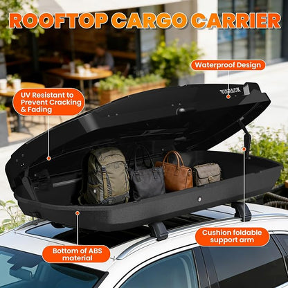 21 Cu Ft Cargo Box, Hard Shell Roof Cargo Carrier with Security Keys, 72.83" x 34.25" x 14.76" Roof Box, Dual-Sided Opening, Tool-Free Install, Black