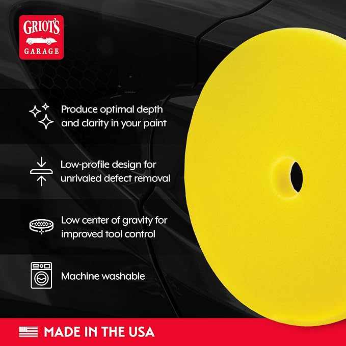 Griot's Garage 6.5” Perfecting Foam Pads for Car Polishing and Detailing, Buffing Pads for Paint Correction, Polishing, and Waxing, Yellow, Set of 2