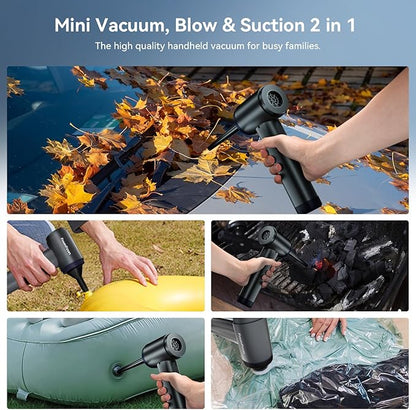 Handheld Vacuum Cordless, Portable Car Vacuum, High Power Cleaner for Pet Hair/Car/Home, Suction & Blow 2 in 1, 17-30 Min Run Time, Small Lightweight Gadget, Type-C Rechargeable