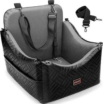 JOEJOY Dog Car Seats for Small Medium Dogs, Wipe Clean Waterproof Detachable PU Leather Cover, Thickened 2 inch Memory Foam Pet Car Seat with Safety Belt and Storage Pockets(No Cushion)