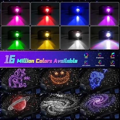 Car Starlight Headliner Kit, Twinkle & Sound Activated RGBW 16W 600pcs*0.02in*9.8ft Fiber Optic Starlight Kit with APP& Remote Controlled, Star Lights for Ceiling Car Roof/Home Decor