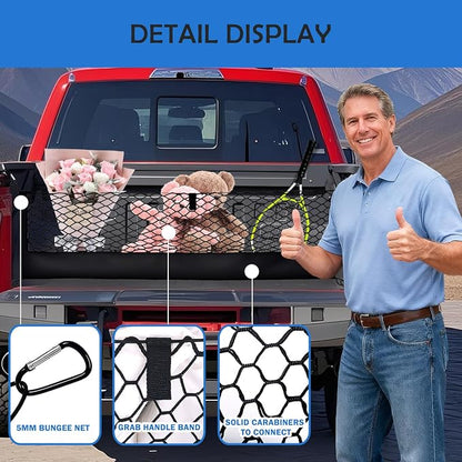 Truck Bed Cargo Net for 2015+ Ford F150 & 2017+ F250/F350/F450 Accessories, Envelope Style Trunk Mesh Cargo Net, Heavy Duty&Double-Layer Nylon Storage Netting Organizer(Not for Spray-in Liner Beds)