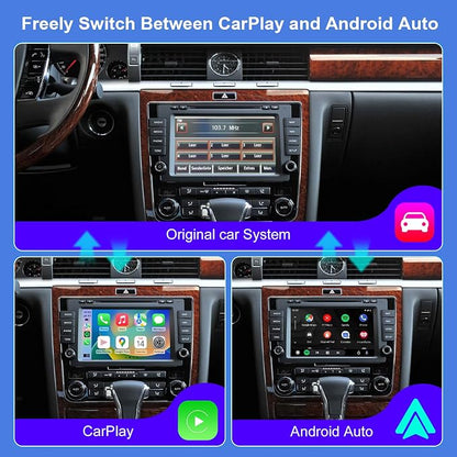 Wireless CarPlay and Android Auto Retrofit Kit for VW Volkswagen Phaeton RNS510 System, OEM Screen Adapter with Standard HDMI-in, Supports Phone Mirroring for YouTube, Backup and 360 Camera
