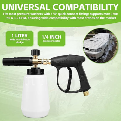Foam Cannon for Greenworks Pressure Washer - 3700 PSI, 1L Large Bottle, 1/4" Quick Connect, Adjustable Snow Foam Lance for Car Detailing & Cleaning
