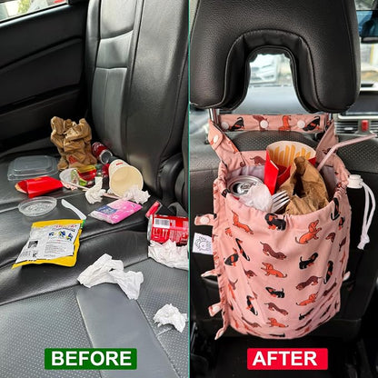Leak-Proof Waterproof Car Trash Bag Foldable Multipurpose Trash bin Container Storage Cute Grocery Organizer for Automotive Cars SUVs and Trucks Backseat Headrest 7 Liters