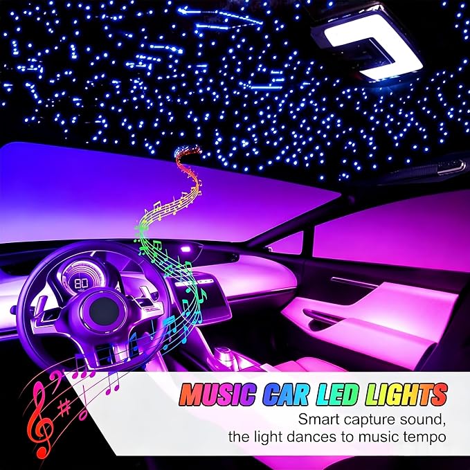 Twinkle Starlight Headliner Light:1100pcs 13.1ft Star Lights for Suvs | 32W,Dual Color Motor, RGBW Changing Color, APP/Remote Control,Voice/Sound Activated,for home theater SUVs Truck