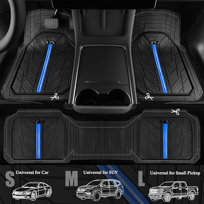 CAR PASS Rubber Floor Mats for Cars, Car Mats Full Sets DeepDish,Universal S~L Size Trim-to Fit Automotive Floor Mat for Truck Van SUV, Heavy Duty Waterproof All-Weather Floor liner Durable Black Blue