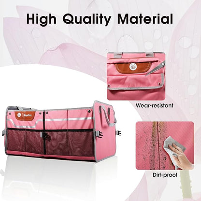SugarFox Car Trunk Organizer for SUV, 70L Heavy Duty Waterproof Trunk Organizer, Foldable Vehicle Organizer with Anti-Slip Base, 24”x13.8”x11.8”, Pink-M003