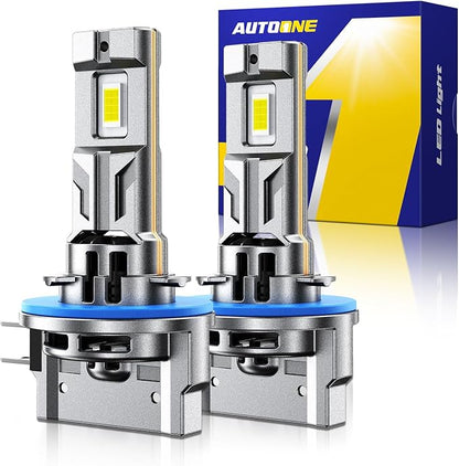 AUTOONE Latest H11B LED Bulb, Plug and Play No Flickering, 50,000LM Brightness, 6500K White, Easy 3 Min Install, IP68 Rated, Long Lifespan, Pack of 2