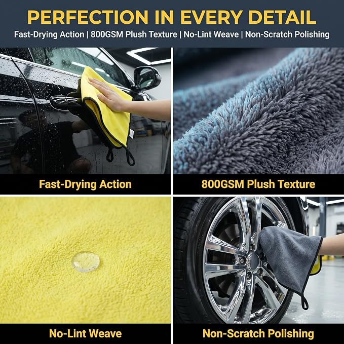 PARAROSE Microfiber Towels for Cars, 800GSM Car Drying Towel, Large Microfiber Cleaning Towels for Car Washing, Waxing, Buffing, Polishing, Scratch-Free Auto Detailing Towels, 6 Pack, 12 x 24 Inch