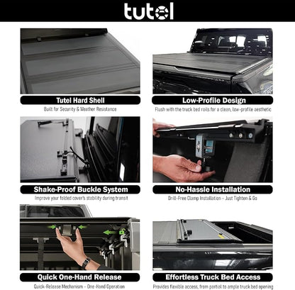 Tutel Low Profile Hard Shell Tri Fold Truck Bed Tonneau Cover|Fits 2024-2026 Toyota Tacoma w/OE Track System 5'1" Bed (60.5") - TTLGSLPT040