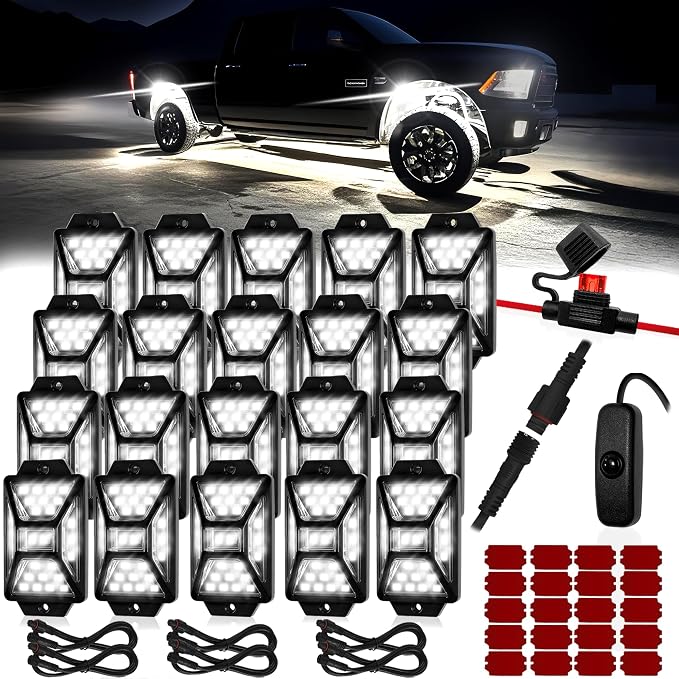 20 Pods Pure White LED Rock Lights Kit with Switch Wiring Harness,6500K 540 LEDs Bright Rock Lights for Trucks,Waterproof Underglow Light for Car Jeep Off Road ATV UTV SUV(Patented)