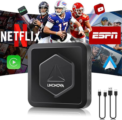 CarPlay Adapter 3-in-1 Wireless AI Smart Box for Apple iPhone and Android Auto for Factory Wired CarPlay Cars, Supports Netflix, ESPN, YouTube, HULU, Wired CarPlay Required