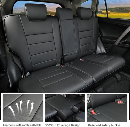 Lolcar Rav4 Seat Covers Custom Fit for Toyota Rav4 LE(NOT for Hybrid) 2013 2014 2015 2016 2017 2018,Leather Car Seat Cover for Trucks SUV Full Set,Faux Leather (Black)
