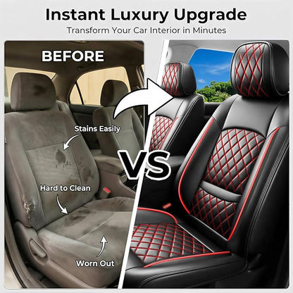 Car Seat Covers Compatible with Hyundai Equus 2011-2016 - Waterproof & Breathable Luxury Leather All-Weather Seat Cushions Protectors, Airbag Compatible, Only 2 Front seat Covers (Redline)