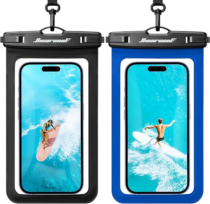 Hiearcool Waterproof Phone Pouch,Universal Waterproof Phone Case Dry Bag Travel Essentials for iPhone, Beach Accessories for Vacation Must Haves - Black&Navy-2 Pack