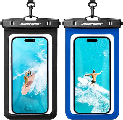 Hiearcool Waterproof Phone Pouch,Universal Waterproof Phone Case Dry Bag Travel Essentials for iPhone, Beach Accessories for Vacation Must Haves - Black&Navy-2 Pack