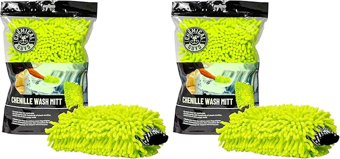 Chemical Guys MIC493 Chenille Premium Scratch-Free Microfiber Wash Mitt, Lime Green, 9.6" x 2.3" x 7" (Pack of 2)