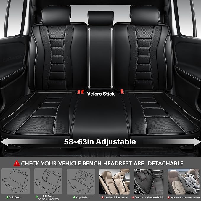 CAR PASS Nappa Leather Back Seat Covers, Universal FIT Piping Leather Rear Seat Cover for Cars,Sedan,SUV,Truck 3D Foam Waterproof Breathable Luxury Seat Covers, Comfort Durable Airbag Compatible Black