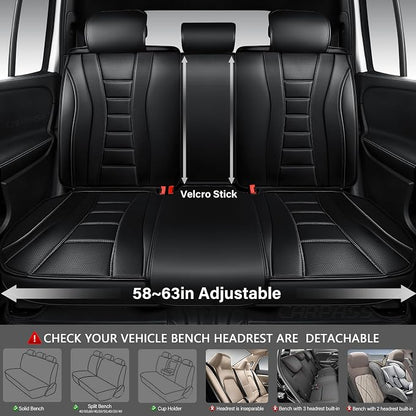 CAR PASS Nappa Leather Back Seat Covers, Universal FIT Piping Leather Rear Seat Cover for Cars,Sedan,SUV,Truck 3D Foam Waterproof Breathable Luxury Seat Covers, Comfort Durable Airbag Compatible Black
