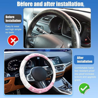 SuperKaKa Pink Steering Wheel Cover, Auto Cute Girly Car Interior Accessories Coquette Aesthetic Decoration Stuff