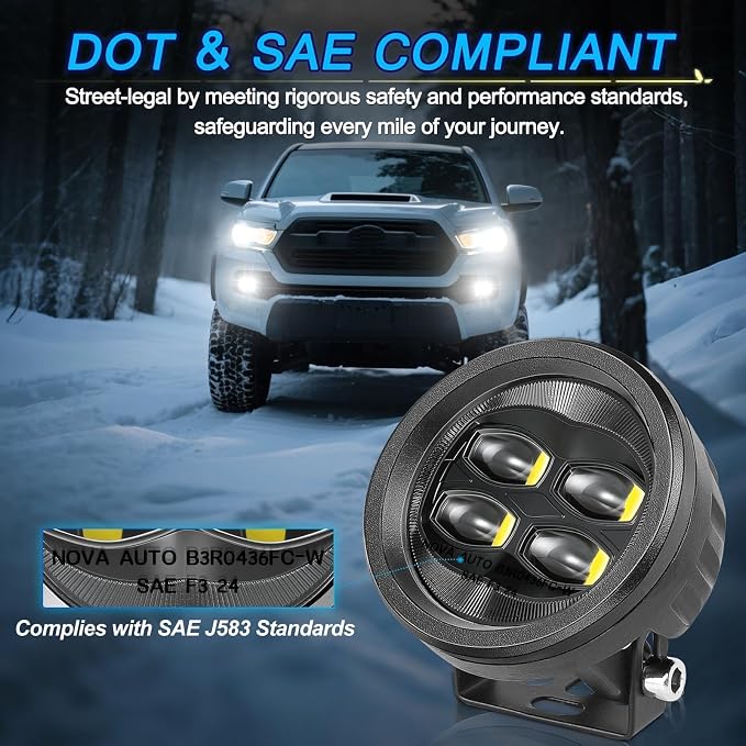 SAE LED Fog Lights, ACEC SHOP 2PCS 80W 3.5 Inch Round LED Pods DOT Approved Street Legal Pod Lights Off Road Driving Fog Light Bars for Trucks Pickup Wrangler JK Tacoma Tundra SUV UTV ATV Motorcycle