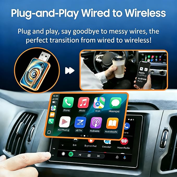 New Wireless Carplay Adapter for Apple iPhone & Android，Multi-User, No Latency - Convert Wired to Wireless Car Play Adapter for iOS 10+/Android 11+/Type-C Port with 2016+ Car