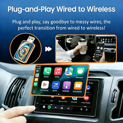 New Wireless Carplay Adapter for Apple iPhone & Android，Multi-User, No Latency - Convert Wired to Wireless Car Play Adapter for iOS 10+/Android 11+/Type-C Port with 2016+ Car