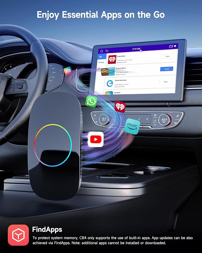 Wireless Carplay Adapter - Magic AI Box CarPlay Android Auto Wireless, Dual Wi-Fi & BT USB Playback, AI-Powered, OTA, Video Box for YouTube, Netflix, CB4CT-BK