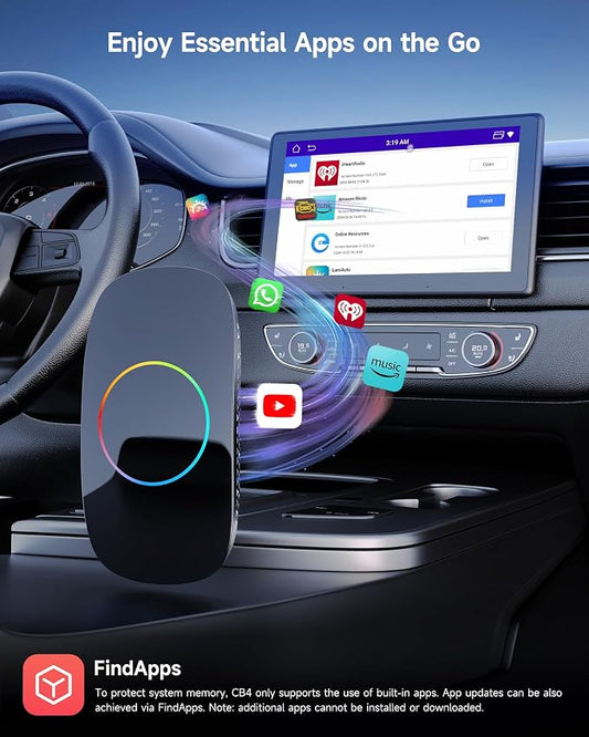 Wireless Carplay Adapter ATOTOOUT Magic AI Box - Wireless Android Auto Adapter, Support for YouTube, Netflix, HDMI Output, Dual Wi-Fi AI-Powered, OTA, CB4CT-BK