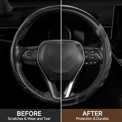 West Llama Truck Steering Wheel Cover for Ford F-150 F-250 F-350 Expedition Ram 1500 2500 3500 Tacoma Tundra, Anti-Slip Grip, 15.5-16 Inch Large Car Steering Wheel Cover (Large Size-Black+Gray)