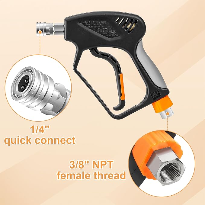 PWACCS Pressure Washer Gun with Foam Cannon, 1.5 Liter, 5000 PSI | Short Gun with Swivel, 1/4" Quick Connector, 5 Power Washer Nozzle Tips, Car Wash Foam Gun Kit