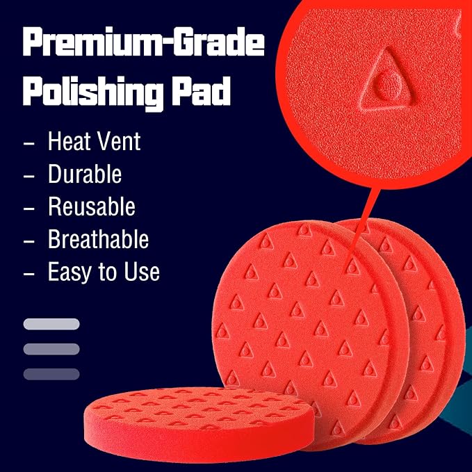 6.5 Inch Buffing Pads, 3Pcs Red Polishing Pad for 6 Inch 150mm Backing Plate - High-Density Buffing Sponge Pads for Car Buffer Boat Polisher Compounding, Polishing & Waxing