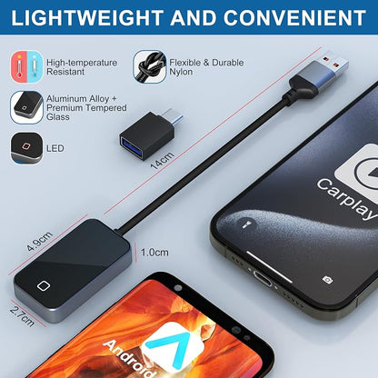 Wireless Carplay and Android Auto Adapter - Android Carplay for iPhone 6+/2016+ Cars, USB/Type-C Bluetooth Wireless Auto Car Adapter with 5Ghz WiFi Bluetooth Connection