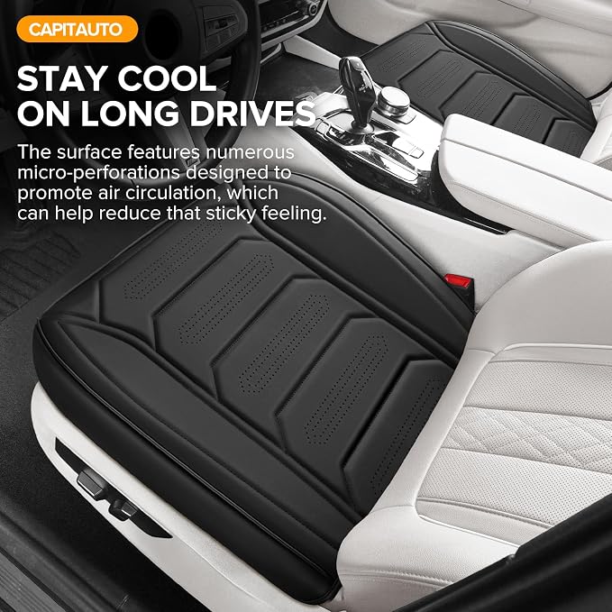 CAPITAUTO 2 Pack Bottom Car Seat Cover, Dual Storage Pockets Luxury Faux Leather Front Seat Covers for Cars, Super Breathable, Anti-Slip, Full Wrapping Edge - Fit for Most Sedans SUV Trucks (Black)