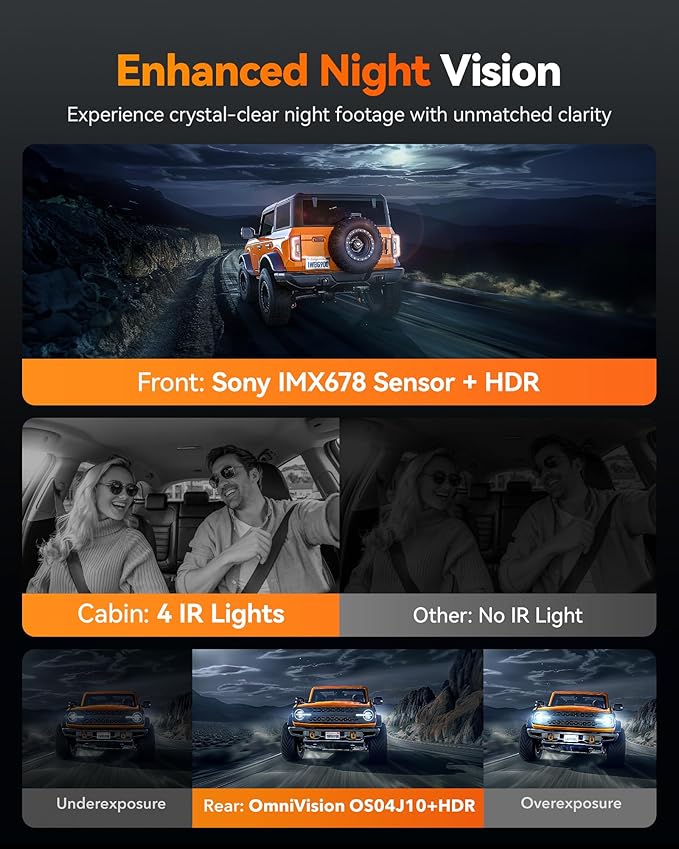 WOLFBOX G900 Tripro Cabin Version 3 Channel 4K Rear View Mirror Camera,8MP STARVIS IMX678 Night Vision,4K+1080P+2.5K Front Inside and Rear Mirror Dash Cam,5.8GHz WiFi,Voice Control,Includes 256GB Card