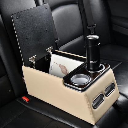 Coverado Car Center Console, Universal Rear Bench Seat Consoles, Truck Seat Organizer and Storage, Back Seat Car Organizer with Cup Holder, Large Storage Box, Central Armrest Box (Regular, Beige)