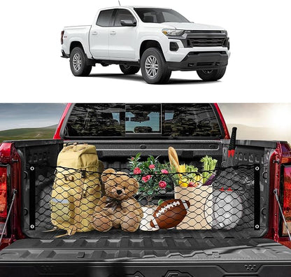 Karltys Truck Bed Cargo Net for 2023-2025 2026 Chevy Colorado and GMC Canyon Accessories, Envelope Style Pickup Cargo Net Chevrolet Colorado Trunk Net Organizer with Hooks