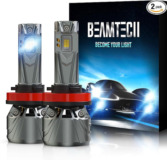 BEAMTECH H11/H8/H9 Bulb, 800% Brighter High Speed Fan 6500K Xenon White Light Bulbs or Fog Lights Pack of 2