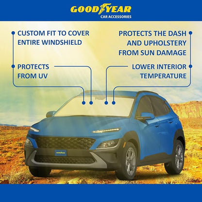 Goodyear Foldable Windshield Sunshade for Hyundai Kona 2018-2023, Car Accessories, Sunshade Cover, Sun Shade Car Windshield, Window Sun Blocker - GY008346
