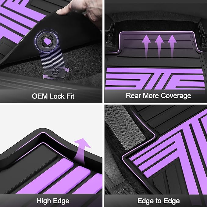 Floor Mats Fit for 10th Gen Honda Accord 2022 2021 2020 2019 2018 Sedan (Gasoline & Hybrid), All Weather Rubber Custom Fit Anti-Slip Floor Liners,1st & 2nd Row, Black & Purple