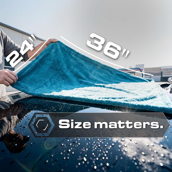 Blackline Car Drying Towel - 2ftx3ft XL-Popular Pick Among Detailing Pros -Aqua 1300 GSM Microfiber Accessory - Absorbs Over 8lbs of Water - Leaves No Streaks, Spots or Scratches - Dries an Entire Car