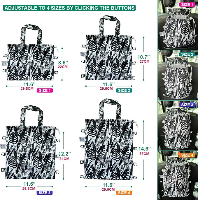 Leak-Proof Waterproof Car Trash Bag Foldable Multipurpose Trash bin Container Storage Cute Grocery Organizer Bag for Automotive Front or Back Seat in Cars SUVs and Trucks (Tropical)