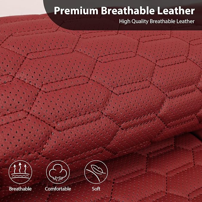 CAR PASS 3D Foam PU Leather Car Seat Covers Front Seats,Wine Faux Leather Front Seat Covers for Cars, Universal Fit for SUVs Trucks Vans Sedan Automotive, Armrest Airbag Compatible,Burgundy
