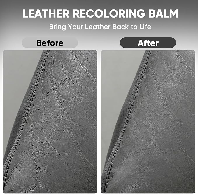 Leather Recoloring Balm - Scratch Repair & Color Restore Kit for Faded Leather, Leather Couch & Car Seats - 10OZ Leather Restorer Balm for Furniture, Auto Interior, Vinyl, Accessories (Gray)
