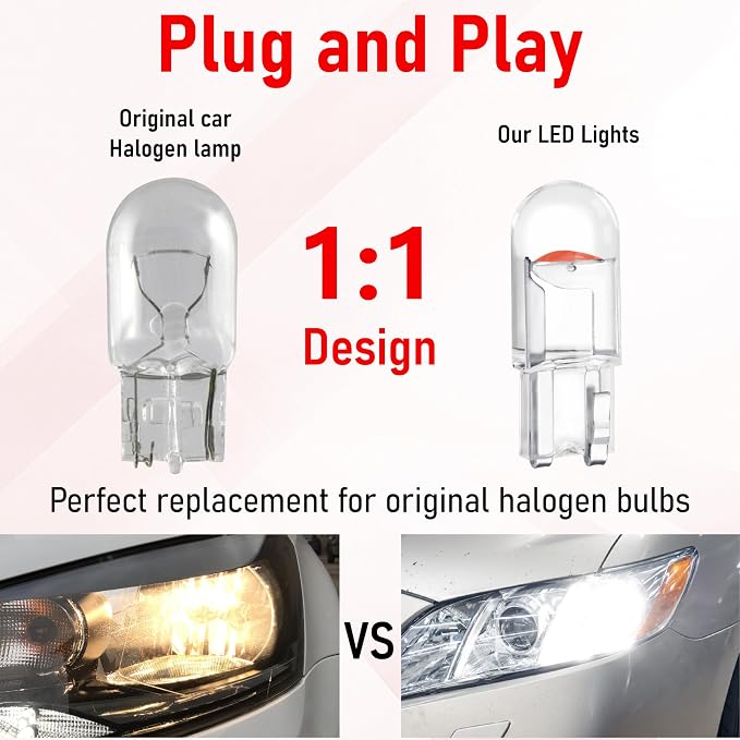 ecocstm 30 PCS Car 194 LED Bulbs, 168 2825 W5W T10 Wedge COB LED Replacement Bulb, Error Free Interior Bulb for Dashboard Light, Dome Lights (Red)