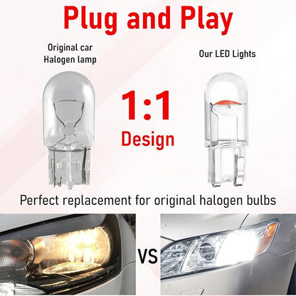 ecocstm 30 PCS Car 194 LED Bulbs, 168 2825 W5W T10 Wedge COB LED Replacement Bulb, Error Free Interior Bulb for Dashboard Light, Dome Lights (Red)