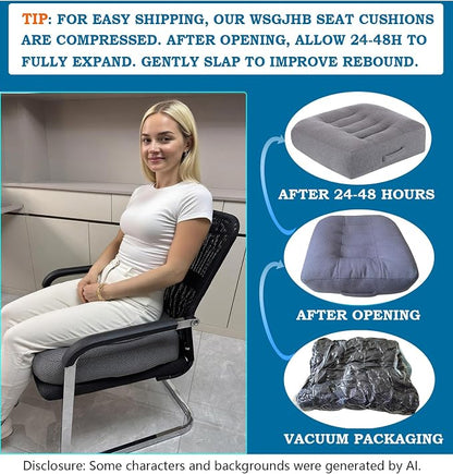 WSGJHB Large Seat Cushion, Extra Thick Booster Seat Cushions for Office Chairs Long Sitting Office Workers, Car Drivers, Relieves Back Pain, Breathable, Anti-Slip, 20x20x6 inchs, Gray